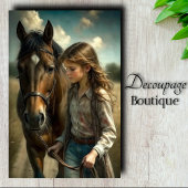 ブルネットガールブラウンホース素朴カントリーデクページ 薄葉紙