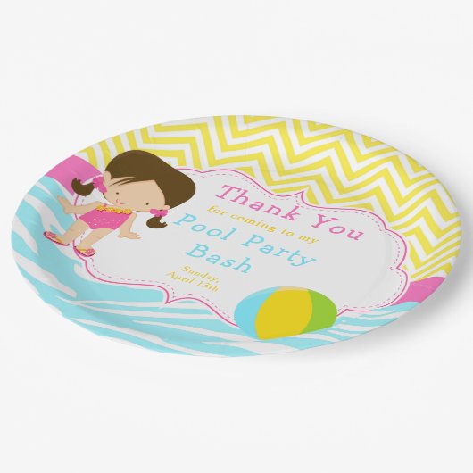 ブルネットガールプールパーティーバッシュパーティー ペーパープレート (アングル)