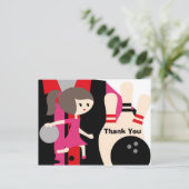 ブルネットガールボーリング誕生日サンキューハガキ ポストカード (スタンド正面)