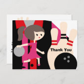 ブルネットガールボーリング誕生日サンキューハガキ ポストカード (正面/裏面)