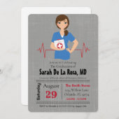 ブルネットガールメディカルスクール卒業招待状 招待状 (正面/裏面)