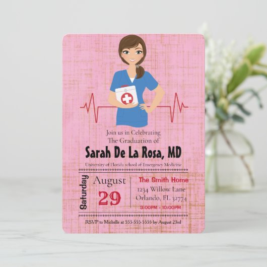 ブルネットガールメディカルスクール卒業招待状 招待状 (スタンド正面)