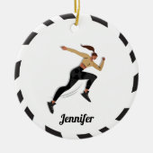 ブルネットガールランナークロスカントリー&キッズネーム セラミックオーナメント (正面)