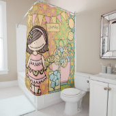 ブルネットガールレモネードスタンド シャワーカーテン (インサイチュ)