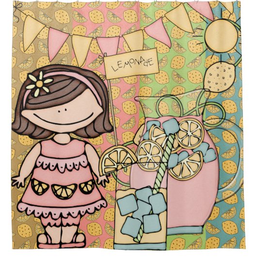 ブルネットガールレモネードスタンド シャワーカーテン (正面)