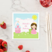 ブルネットキュートプリンセス&ドラゴンバースデーパーティー スタンダードカクテルナプキン (インサイチュ)