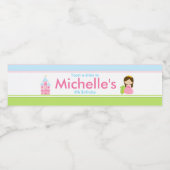 ブルネットキュートプリンセス&ドラゴンバースデーパーティー ペットボトルラベル (シングルラベル)