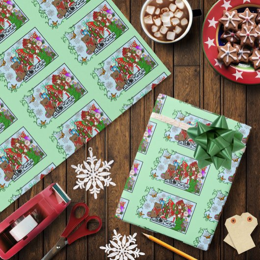 ブルネットクリスマスプレゼント妖精 ラッピングペーパー
