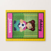 ブルネットサッカーガールグリーンフィールド選手の名前おもしろい ジグソーパズル (横)