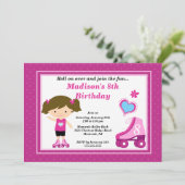 ブルネットスケーターガールスケートで滑る誕生日パーティー 招待状 (スタンド正面)