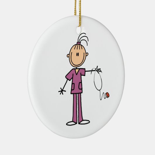 ブルネットスティックフィギュアナース セラミックオーナメント (右)
