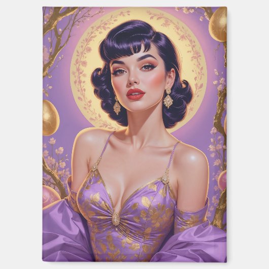 ブルネットピンアップイースターエッグ金ゴールドと紫 マグネット (正面)