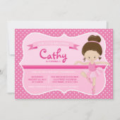 ブルネットピンクバレリーナ誕生日招待状 招待状 (正面)
