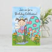 ブルネットフェアリープリンセスアンドフロッグ誕生日招待状 招待状 (スタンド正面)