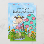 ブルネットフェアリープリンセスアンドフロッグ誕生日招待状 招待状 (正面/裏面)