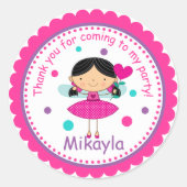 ブルネットフェアリープリンセス誕生日ステッカー ラウンドシール (正面)
