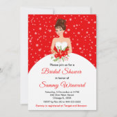 ブルネットブライドスノーフレークレッドブライダルシャワー 招待状 (正面)