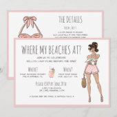 ブルネットブライドバチェロレッテビーチパーティー週末 招待状 (正面/裏面)