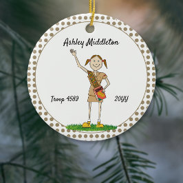 ブルネットブラウニーガールスカウティンブラウンポルカドット セラミックオーナメント