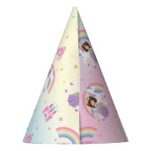 ブルネットプリンセスアンドユニコーンレインボー誕生日 パーティーハット (裏面)