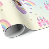 ブルネットプリンセスアンドユニコーンレインボー誕生日 ラッピングペーパー (ロールコーナー)
