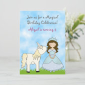 ブルネットプリンセスアンドユニコーン誕生日招待状 招待状 (スタンド正面)