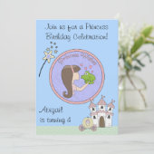 ブルネットプリンセスカエル&ユニコーン誕生日招待状 招待状 (スタンド正面)