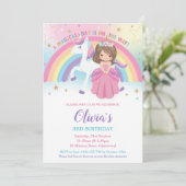 ブルネットプリンセスユニコーンバースデーパーティーレインボー 招待状 (スタンド正面)