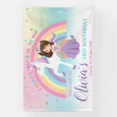ブルネットプリンセスユニコーン誕生日レインボーウェルカム 横断幕 (縦)