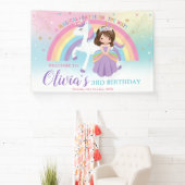 ブルネットプリンセスユニコーン誕生日レインボーウェルカム 横断幕 (インサイチュ)