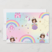 ブルネットプリンセスユニコーン誕生日レインボーフォト 招待状 (裏面)