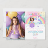 ブルネットプリンセスレインボーユニコーン誕生日写真 サンキューカード (正面)