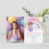 ブルネットプリンセスレインボーユニコーン誕生日写真 サンキューカード (スタンド正面)