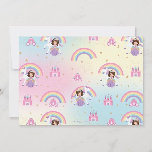 ブルネットプリンセスレインボーユニコーン誕生日写真 サンキューカード (裏面)