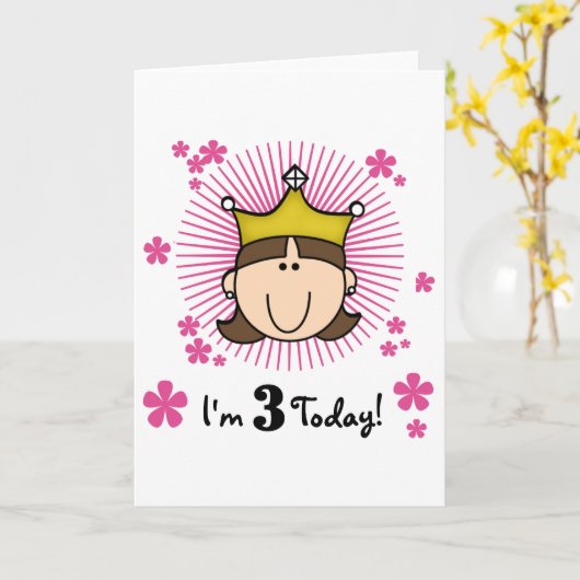 ブルネットプリンセス3rd誕生日Tシャツとギフト カード (黄色い花)