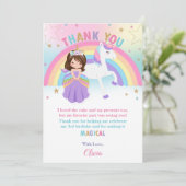 ブルネットプリンセス&レインボーユニコーン誕生日 サンキューカード (スタンド正面)