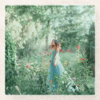 ブルネットプリンセス：妖精の森の水色 ガラスコースター