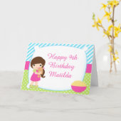 ブルネットヘアガールスリーポバースランバー誕生日 カード (黄色い花)