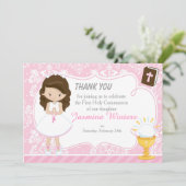 ブルネットヘアガールファースト聖餐式 サンキューカード (スタンド正面)