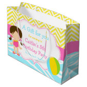 ブルネットヘアガールプールパーティーバッシュサンキュー ラージペーパーバッグ (裏面アングル)