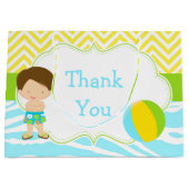 ブルネットヘアボーイプールパーティーバッシュパーティーありがとう ラージペーパーバッグ (正面)