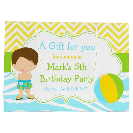 ブルネットヘアボーイプールパーティーバッシュパーティーありがとう ラージペーパーバッグ (裏面)