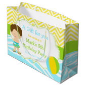 ブルネットヘアボーイプールパーティーバッシュパーティーありがとう ラージペーパーバッグ (裏面アングル)