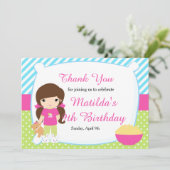 ブルネットヘアードガールスリーポバースランバー誕生日 サンキューカード (スタンド正面)