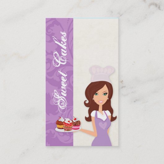 ブルネットベイカーパープルブローカップケーキの名刺 名刺 (正面)
