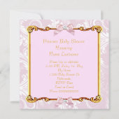 ブルネットベビープリンセスベビーシャワーホワイトピンク金ゴールド 招待状 (裏面)