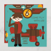 ブルネットボーイパイロット誕生日招待状 招待状 (正面/裏面)