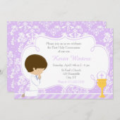 ブルネットボーイファーストコミュニオンダマスク 招待状 (正面/裏面)