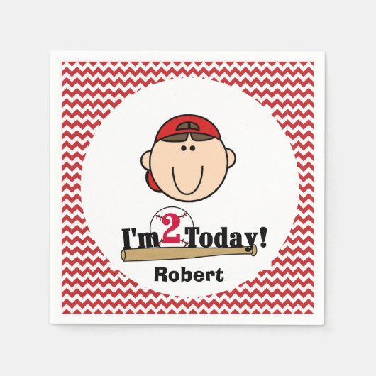 ブルネットボーイベースボールセカンドバースデー紙ナプキンス スタンダードカクテルナプキン (正面)