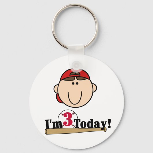 ブルネットボーイベースボール3rd誕生日Tシャツ キーホルダー (正面)